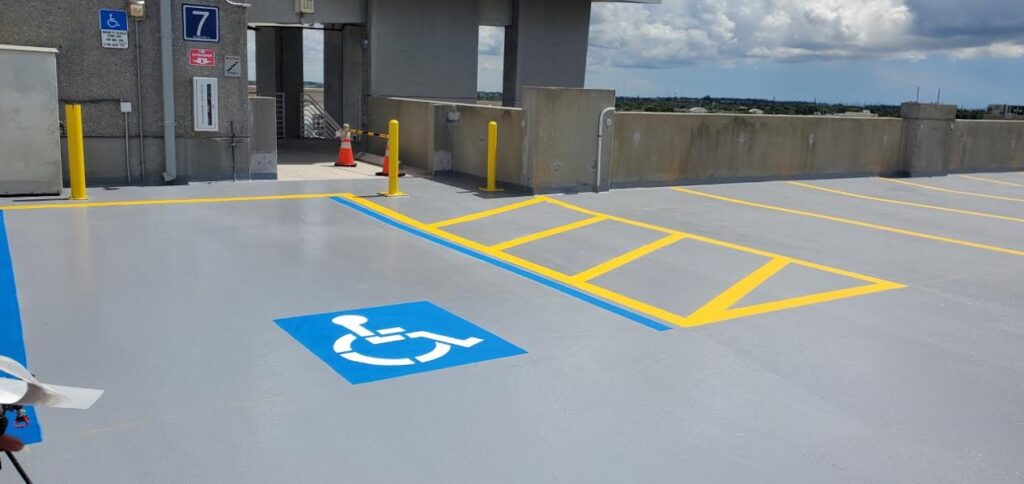 parking lot striping with handicap sign